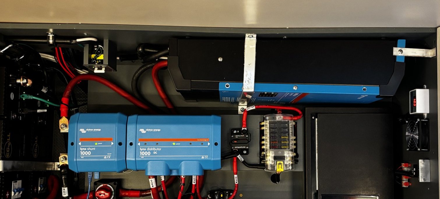 Top-down photo of the actual electrical bench, cropped tight to the cabinet interior