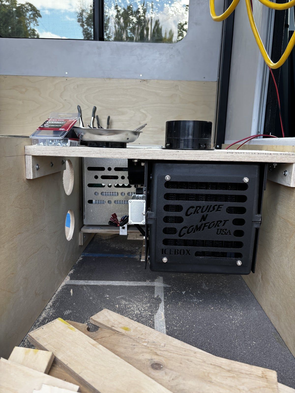 Air conditioner set into the bench frame