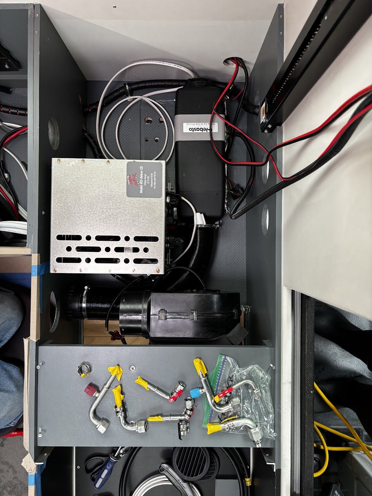 Heater bay with ducting and fittings