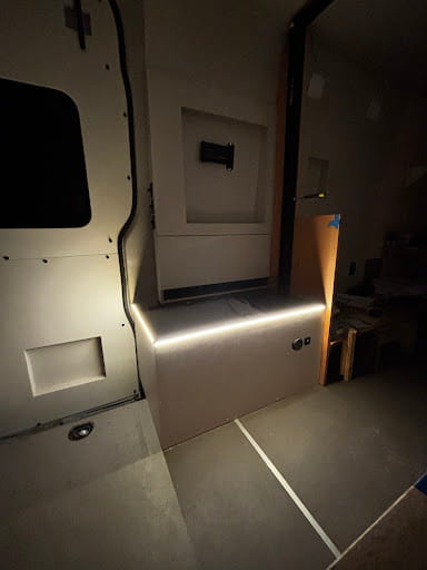 The finished bench with its base lighting on.
